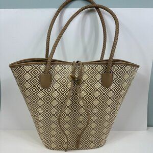 New Large Woven Tote Bag with leather handle
